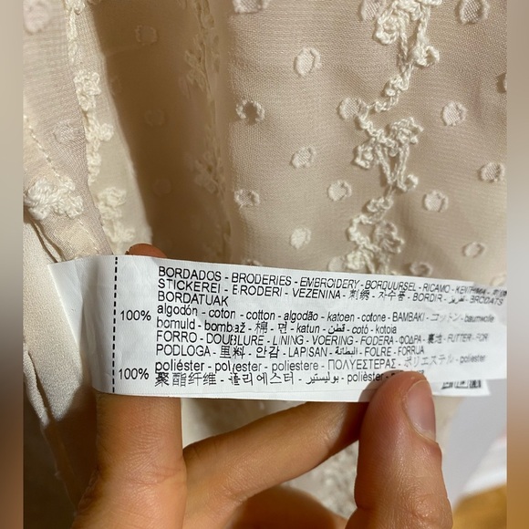 Zara Cream Ruffled Maxi Front Slip Cinched Waist V-Neck Coastal Dress Size Large - Picture 13 of 13